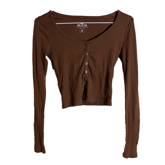 Hollister Tops - Vintage Hollister Brown Button Down Baby Tee XS Y2K